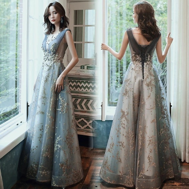 イブニングドレス スパンコールドレス キラキラドレス ロングドレス ノースリーブ 発表会ドレス チュール 編み上げ 演奏会ドレス キレイめ パーティードレス 二次会ドレス お呼ばれドレス