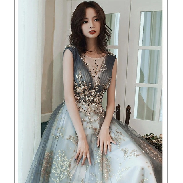 イブニングドレス スパンコールドレス キラキラドレス ロングドレス ノースリーブ 発表会ドレス チュール 編み上げ 演奏会ドレス キレイめ パーティードレス 二次会ドレス お呼ばれドレス