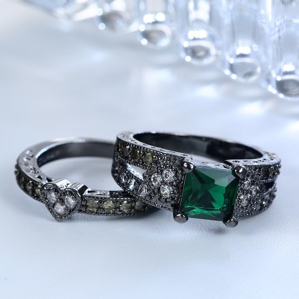 シャイニングファッション女性のジュエリーブラックゴールドキュービックジルコニア宝石結婚指輪セットSZ 7-9 シャイニングファッション女性のジュエリーブラックゴールドキュービックジルコニア宝石結婚指輪セットSZ 7-9