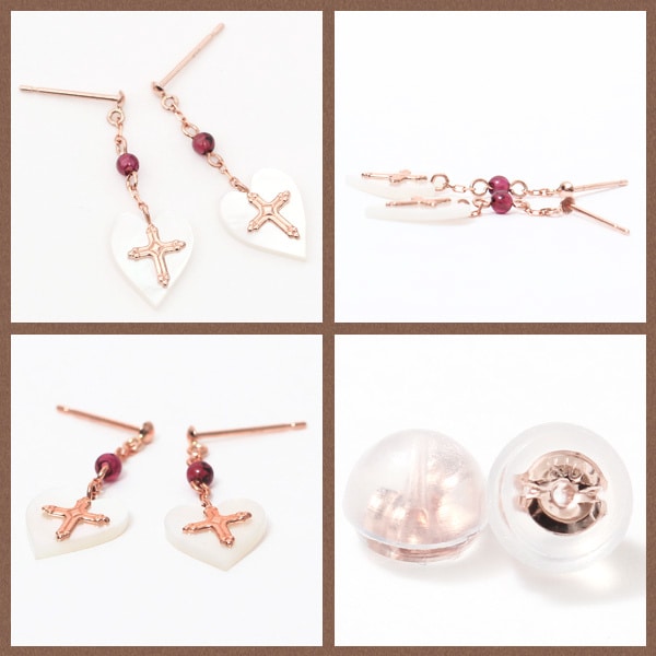 me on... K10ピンクゴールドハート＆クロスプレートのドロップピアス 発送目安２-３週間