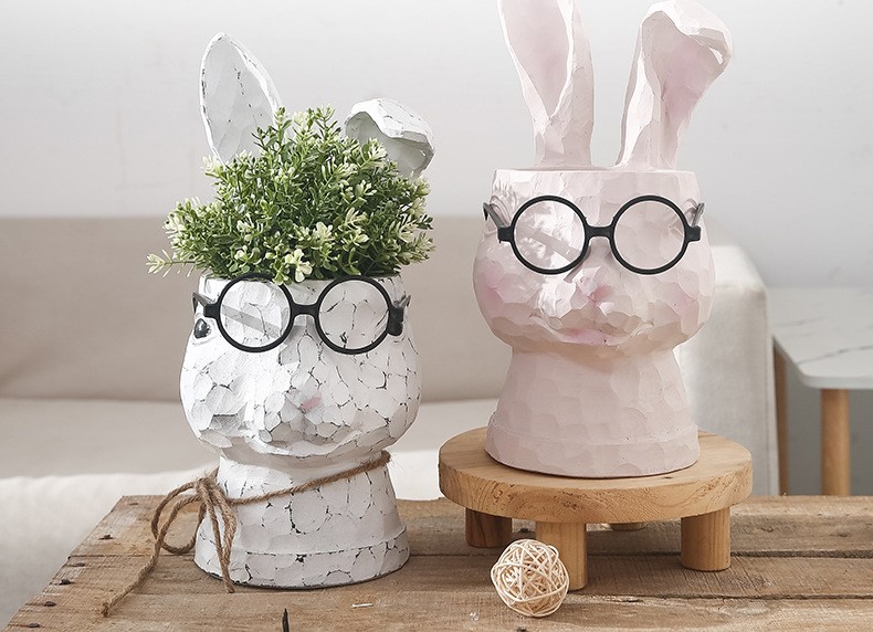 ウサギ型 多肉植物向けの植木鉢オブジェ