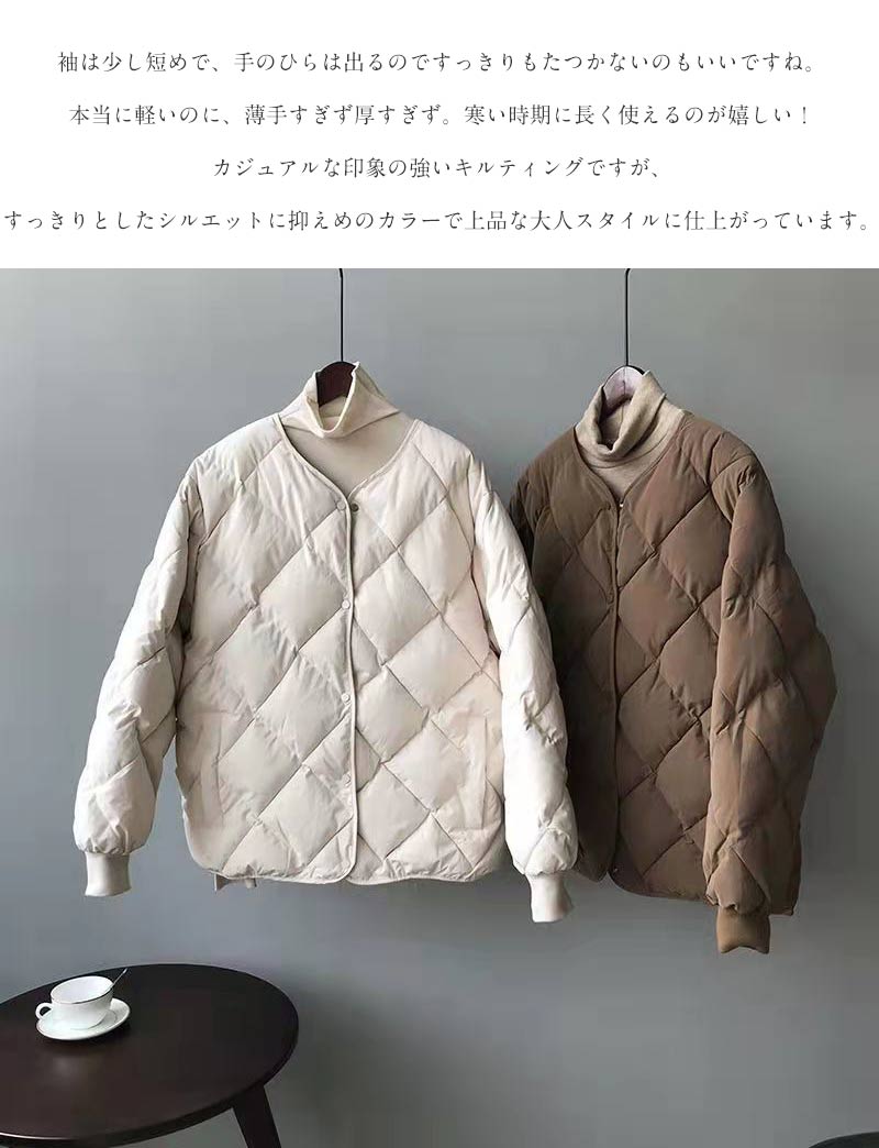 中綿ダウン キルティングコート レディース トップス 冬 中綿コート キルティングジャケット アウター ノーカラー カジュアル あったか 中綿ジャケット キルトジャケット 大きいサイズ 暖かい 軽量