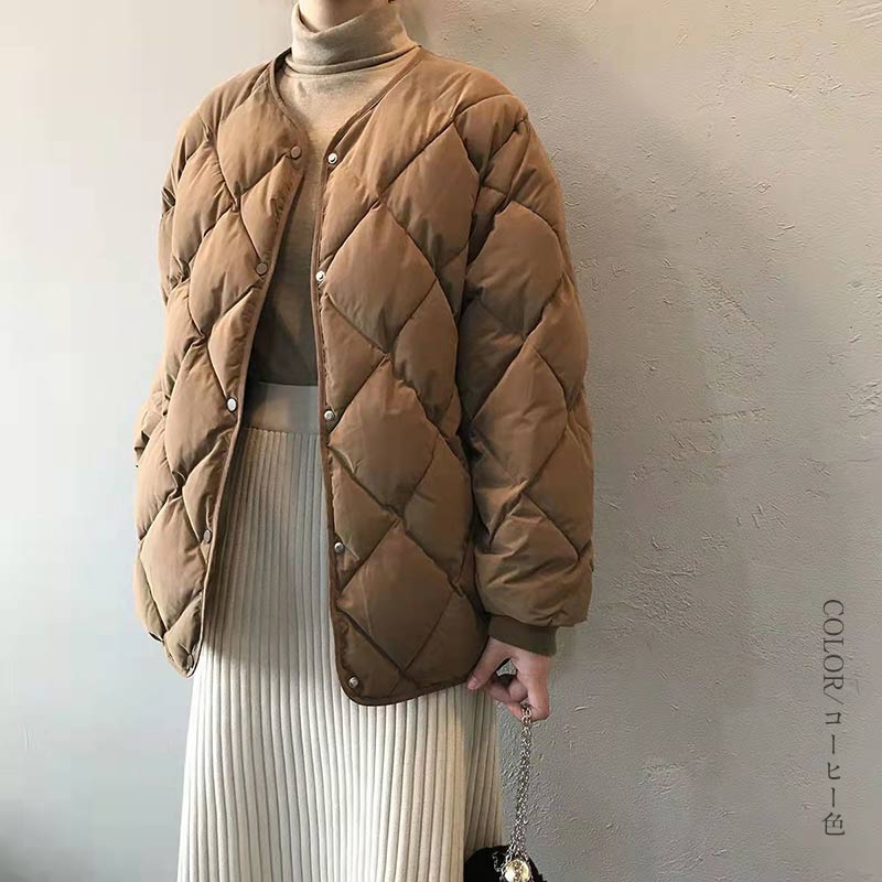 中綿ダウン キルティングコート レディース トップス 冬 中綿コート キルティングジャケット アウター ノーカラー カジュアル あったか 中綿ジャケット キルトジャケット 大きいサイズ 暖かい 軽量