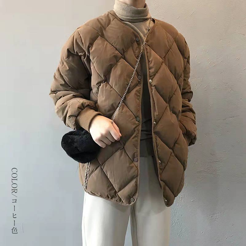 中綿ダウン キルティングコート レディース トップス 冬 中綿コート キルティングジャケット アウター ノーカラー カジュアル あったか 中綿ジャケット キルトジャケット 大きいサイズ 暖かい 軽量