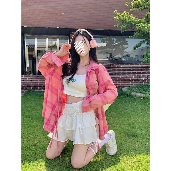 【美品】  madder madder / マダマダ | ROSE big pocket check / チェック シャツ ブラウス | F | グリーン/ピンク系 | レディース 美品】 madder madder / マダマダ | ROSE big pocket check