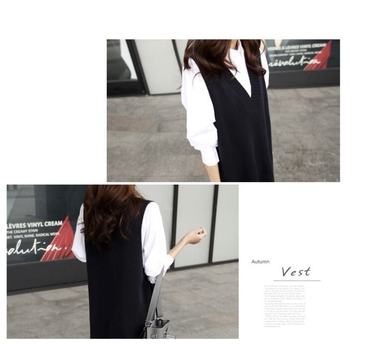 トップス プルオーバー ベスト 膝丈 ひざ丈 袖なし ノースリーブ Vネック Iライン サイドスリット ニット カジュアル おしゃれ お洒落 大人女子 こなれ感 無地 秋 10代 20代 30代