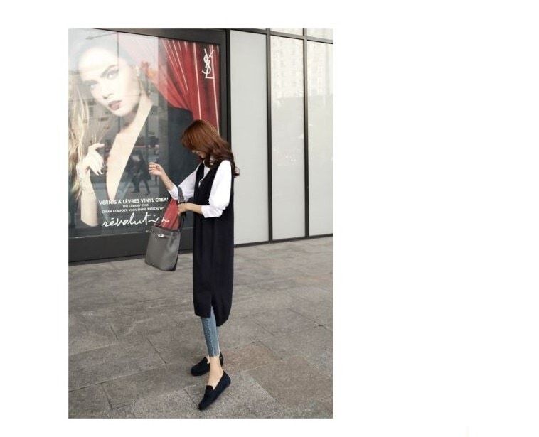 トップス プルオーバー ベスト 膝丈 ひざ丈 袖なし ノースリーブ Vネック Iライン サイドスリット ニット カジュアル おしゃれ お洒落 大人女子 こなれ感 無地 秋 10代 20代 30代