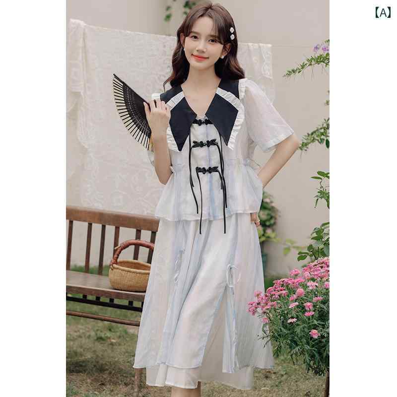 レディース ファッション ガール チャイナ風 美しい スーツ さわやか ツーピース スカート 2点セット 夏 レディース ファッション ガール チャイナ風 美しい スーツ さわやか ツーピース スカート 2点セット 夏
