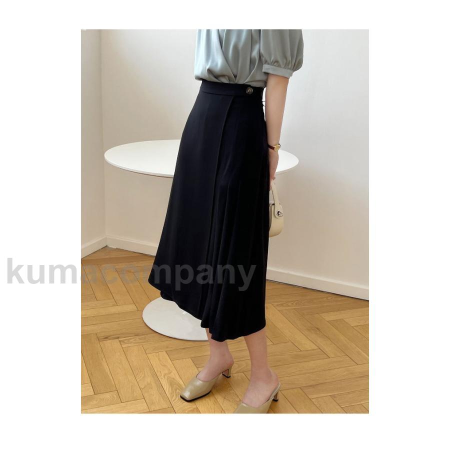 ロングスカート 夏 レディース アシンメトリー プリーツスカート マキシ丈 ラップスカート 大人 女性 スカート オフィス 無地