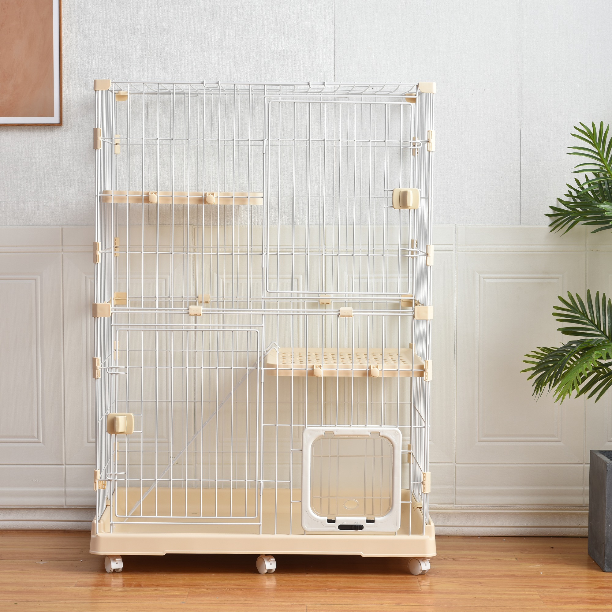 【安心保証】猫 ケージ 収納型 キャットケージ 2段 1段2段可能 キャスター付 キャットハウス 【ベージュ】 【安心保証】猫 ケージ 収納型 キャットケージ 2段 1段2段可能 キャスター付 キャットハウス 【ベージュ】