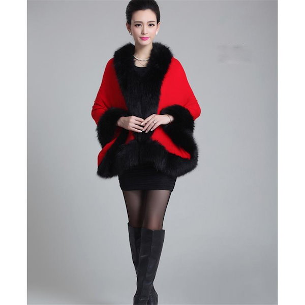 Qoo10] ファーポンチョ 肩掛け ポンチョコート