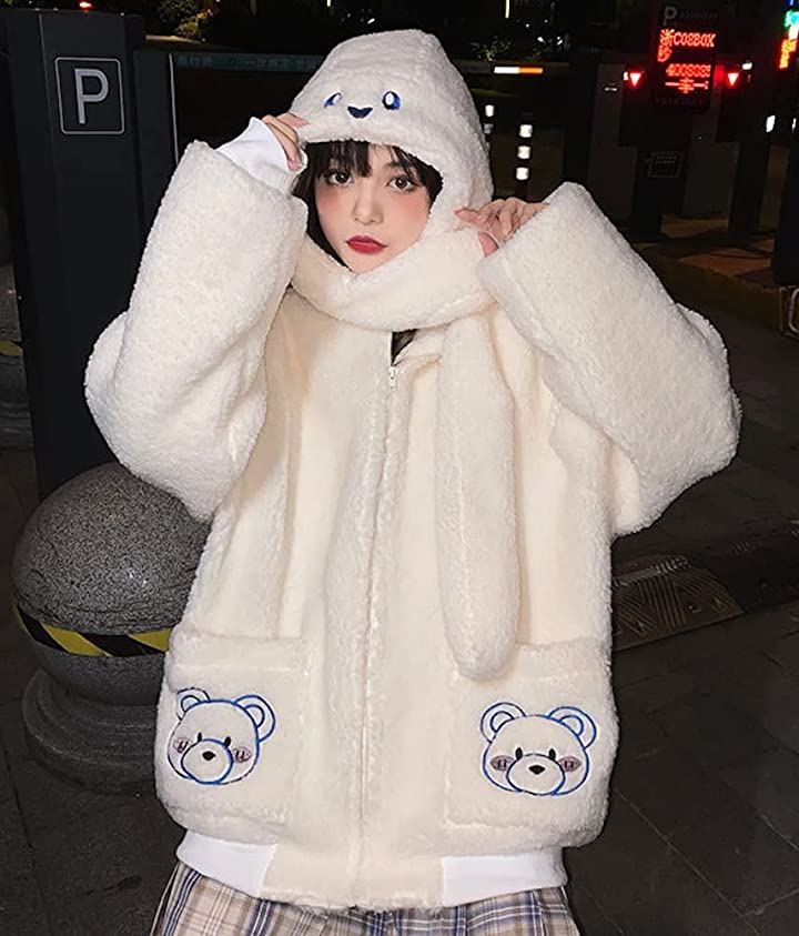かわいい パーカー もこもこ XXL( ホワイト, 2XL)