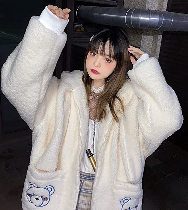 かわいい パーカー もこもこ XXL( ホワイト, 2XL)