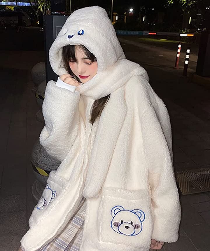 かわいい パーカー もこもこ XXL( ホワイト, 2XL)