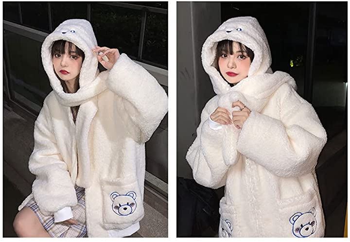 かわいい パーカー もこもこ XXL( ホワイト, 2XL)