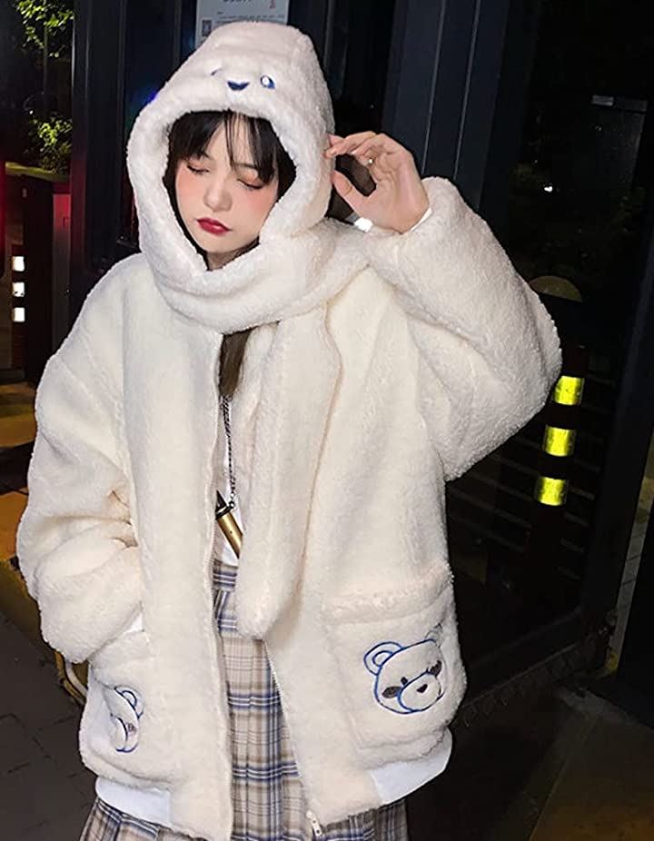 かわいい パーカー もこもこ XXL( ホワイト, 2XL)