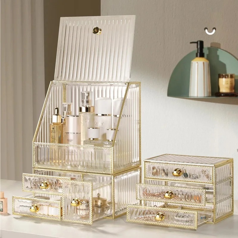 大容量メイクアップオーガナイザーボックス,アクリル化粧ジュエリー,口紅,ブラシ収納ホルダー,スキンケア,イヤリング,時計,家庭用ラック