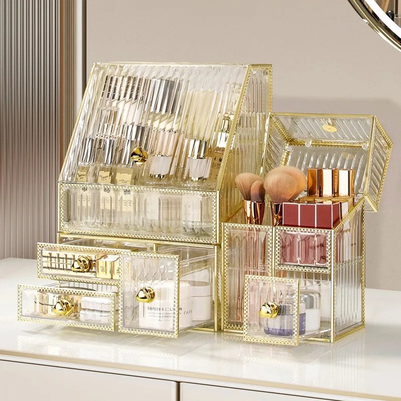 大容量メイクアップオーガナイザーボックス,アクリル化粧ジュエリー,口紅,ブラシ収納ホルダー,スキンケア,イヤリング,時計,家庭用ラック