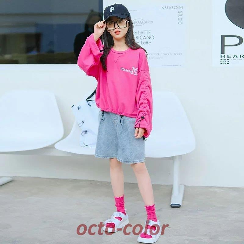 韓国 子供服 セットアップ ジャージ キッズ ダンス衣装 女子 上下 長袖 ハーフパンツ 夏 2点セット ダボダボ ゆったり スポーツウェア レッスン着 練習着 運動