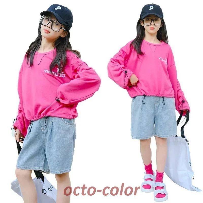 韓国 子供服 セットアップ ジャージ キッズ ダンス衣装 女子 上下 長袖 ハーフパンツ 夏 2点セット ダボダボ ゆったり スポーツウェア レッスン着 練習着 運動