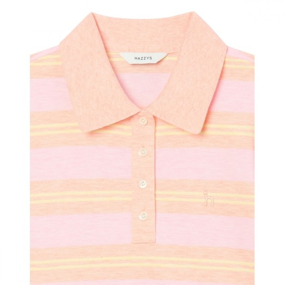 (ヘッジズレディース) 24SS ピンクストライプコットンショートスリーブカラー T シャツ HSTS4B401P1