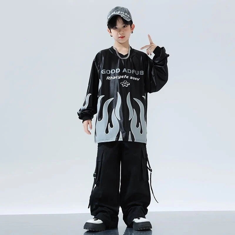 子供の街のダンスのヒップホップのダンスのhiphopの出演服の子供の秋の揚げ街のクールでかっこいいです