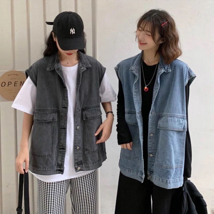 オーバーサイズ デニムベスト ベスト カジュアルジャケット デニムジャケット Gジャン アメカジ ノースリーブ トップス 前開き ロング丈 レディース ブルー ブラック 体型カ オーバーサイズ デニムベスト ベスト カジュアルジャケット デニムジャケット Gジャン アメカジ ノースリーブ トップス 前開き ロング丈 レディース ブルー ブラック 体型カ