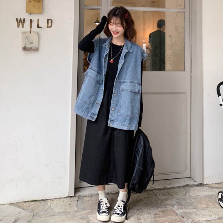 オーバーサイズ デニムベスト ベスト カジュアルジャケット デニムジャケット Gジャン アメカジ ノースリーブ トップス 前開き ロング丈 レディース ブルー ブラック 体型カ オーバーサイズ デニムベスト ベスト カジュアルジャケット デニムジャケット Gジャン アメカジ ノースリーブ トップス 前開き ロング丈 レディース ブルー ブラック 体型カ