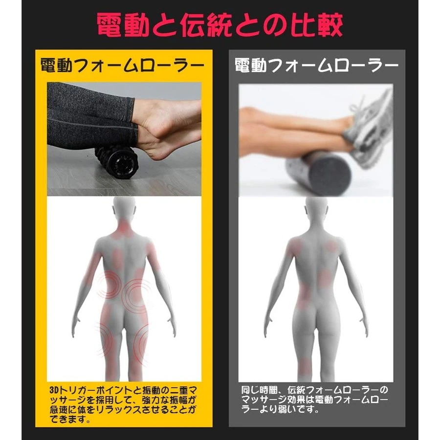 振動ローラー ヨガローラー 3D 電動 筋膜 フォーム マッサージ ストレッチ ローラー ボール ロ
