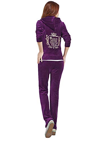 [BOFETA] ジョギング ホワイトデー おしゃれ シンプル ジャージ 便利ウェア 3Dレース 部屋着 パーカー プレゼント 着痩せ セットアップ 無地 クリスマス 光沢感 上下セット パープル X