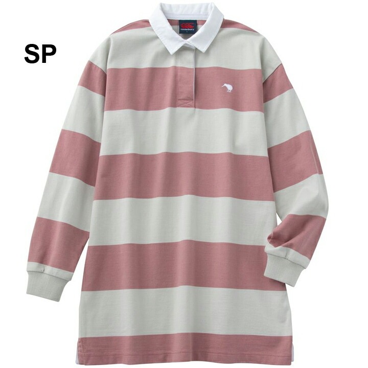 ロング丈 長袖シャツ ラガースタイル レディース カンタベリー canterbury ロングスリーブ チュニック ラグビージャージ/ボーダー柄 襟付き トップス /WA40101