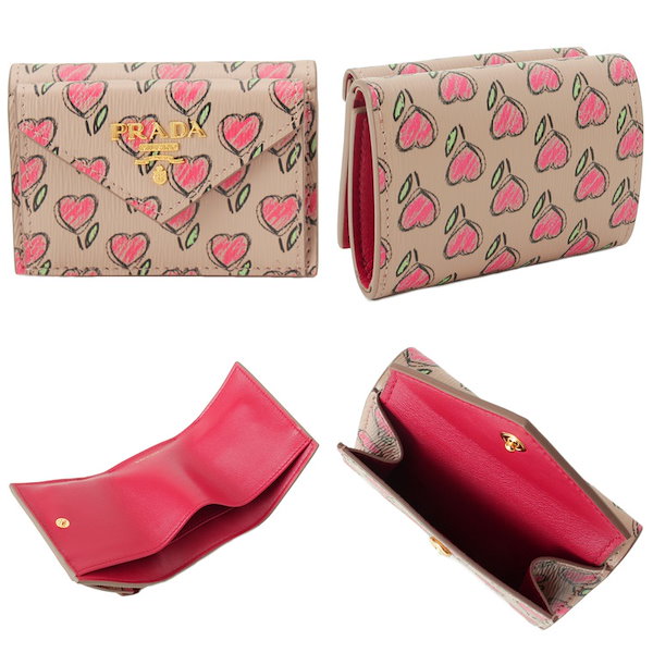 ✨未使用に近い・箱保証書付き✨　PRADA ミニ財布　バイカラー　花柄　ハート ✨未使用に近い・箱保証書付き✨PRADA ミニ財布バイカラー花柄ハート