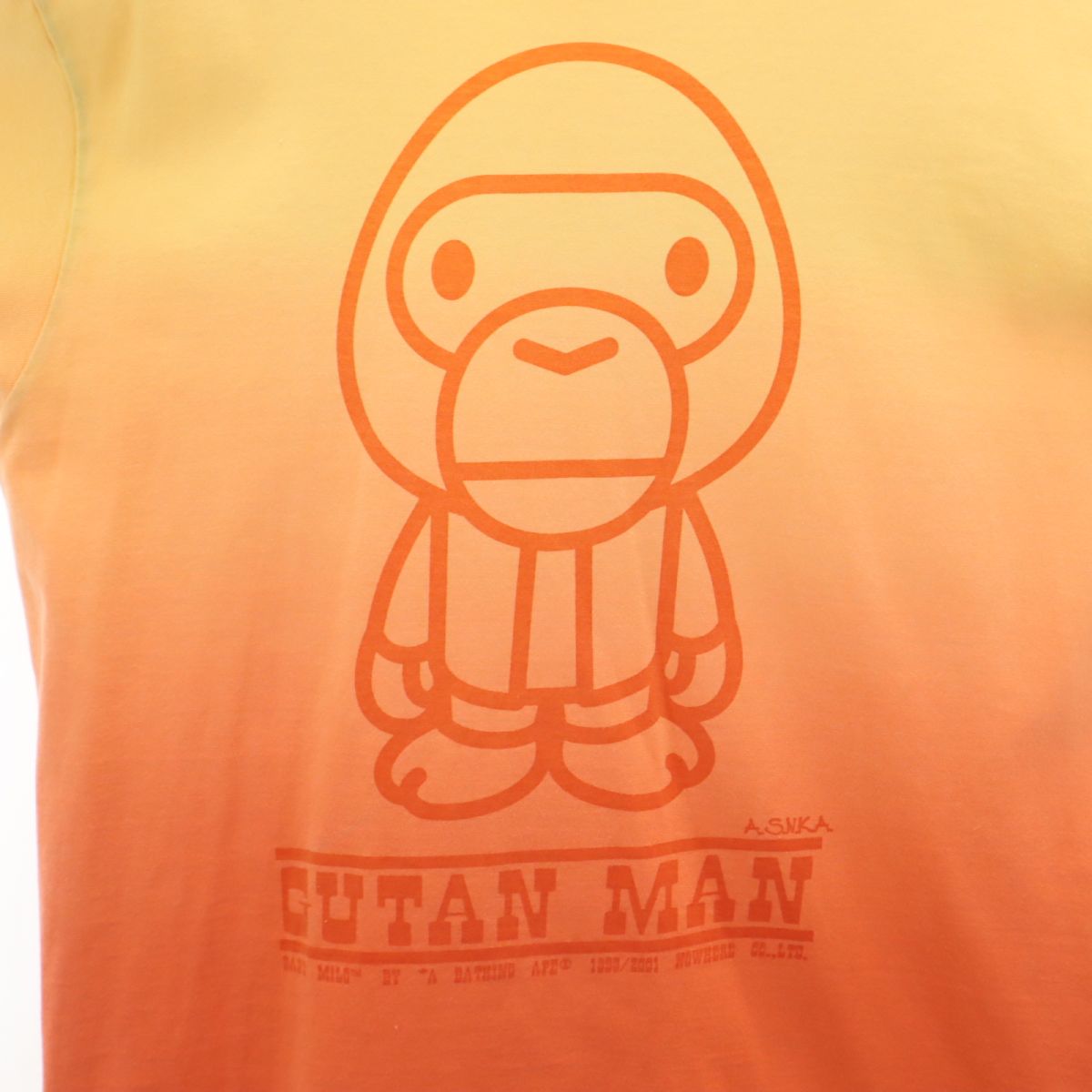 両面プリント 半袖 Tシャツ M イエロー×オレンジ メンズ