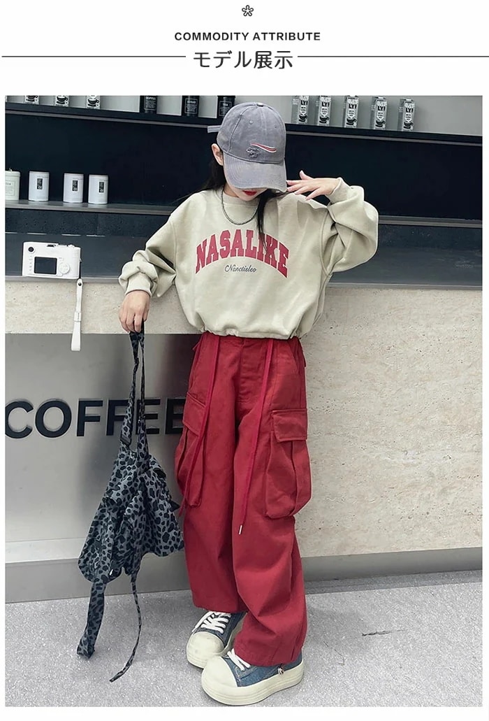 セットアップ キッズ 2点セット 春服 運動着 ジャージ 女の子 スポーツウェア 上下セット 新作 長袖 クルーカラー 英字 プリント ミリタリーパンツ ポケット