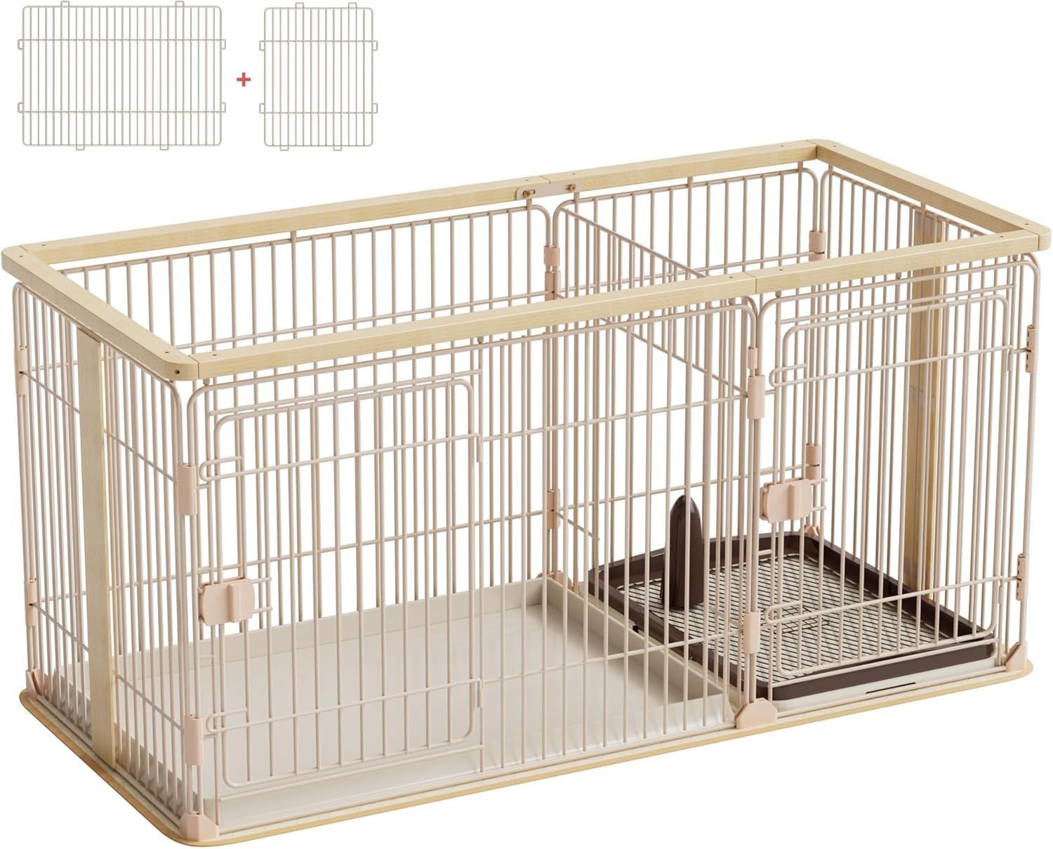 犬用 ケージ ペットサークル 犬 サークル 幅145*奥行き68*高さ70cm 室内サークル トイレトレーニング出来る しつけできる 犬トイレ&ペットマット付き 室内 お手入れ簡単 木製風 「1年間メ