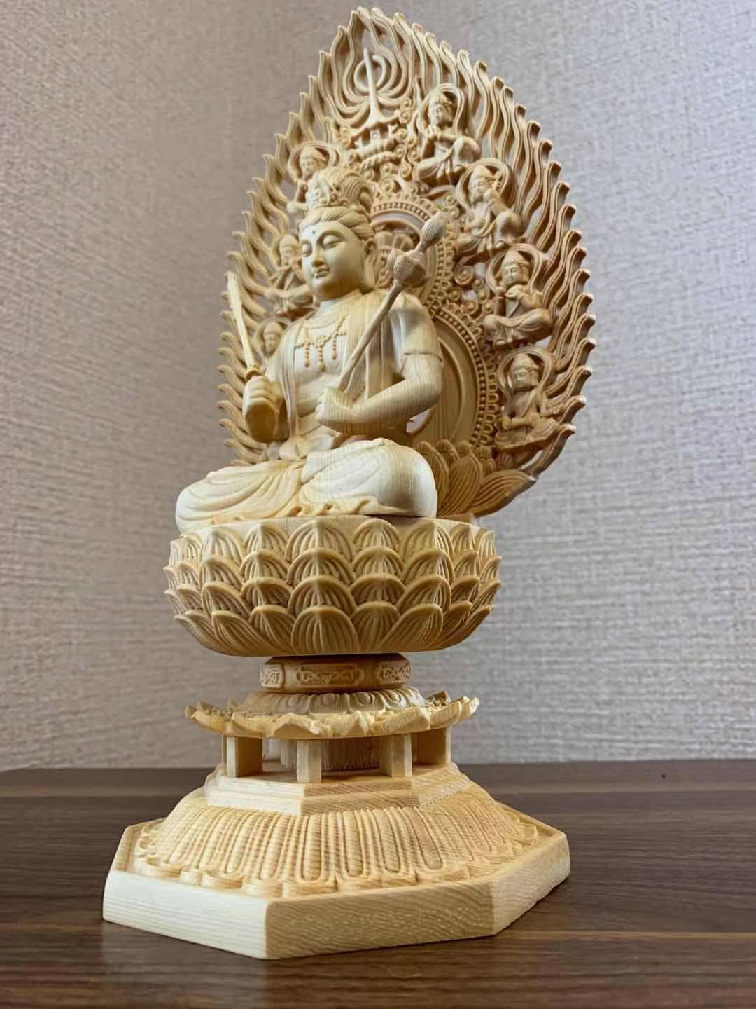 仏像 虚空蔵菩薩像 虚空蔵菩薩 檜木 木彫 仏具 (約)高28cm幅12cm