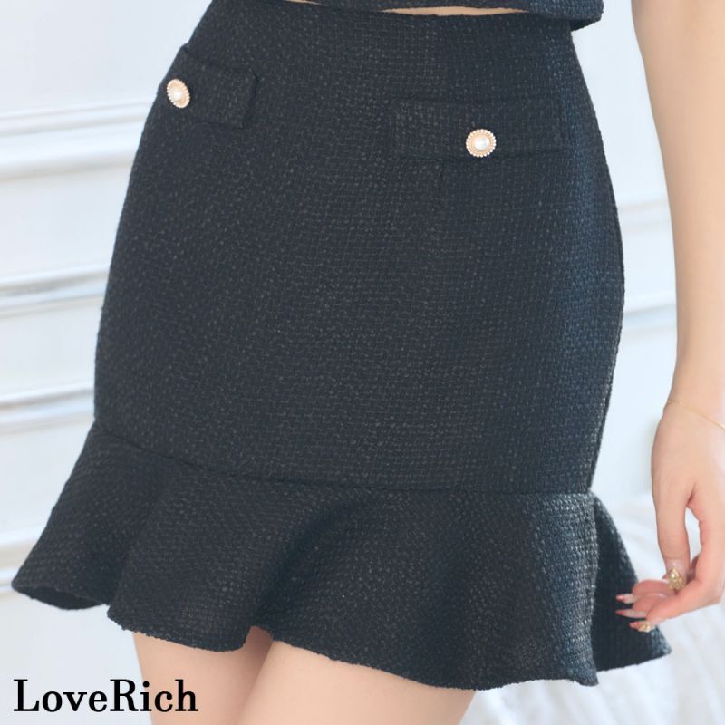 【SMLサイズ/3カラー】ツイード セットアップ ジップ 袖あり 背中隠し マーメイド 谷間魅せ パールボタン タイト ミニドレス キャバドレス [1248]