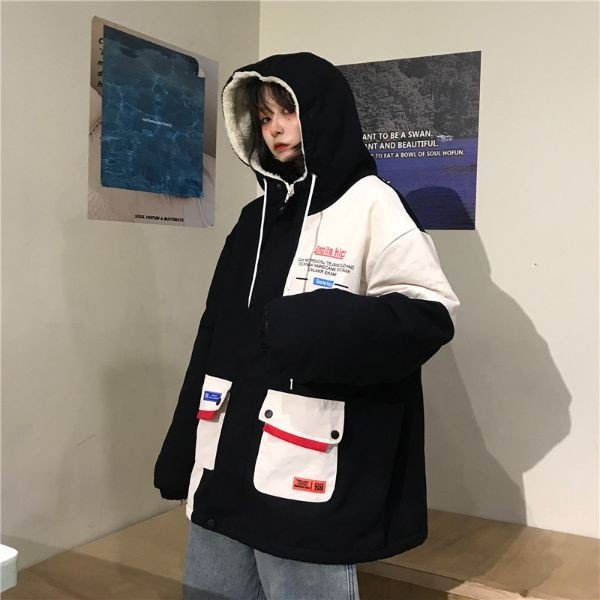 ブルゾン ジャンパー コート レディース 内ボア フード付き オーバーシルエット 配色 ストリート系 mdprevattcaulkingandwaterproofing.com