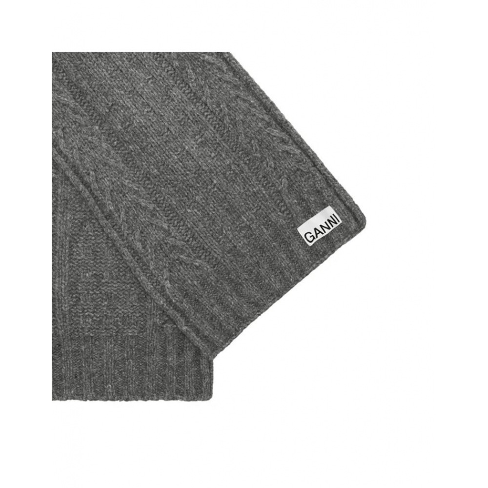 GANI 23FW ロゴパッチケーブルウールマフラーグレー A5364 523 GANI 23FW ロゴパッチケーブルウールマフラーグレー A5364 523