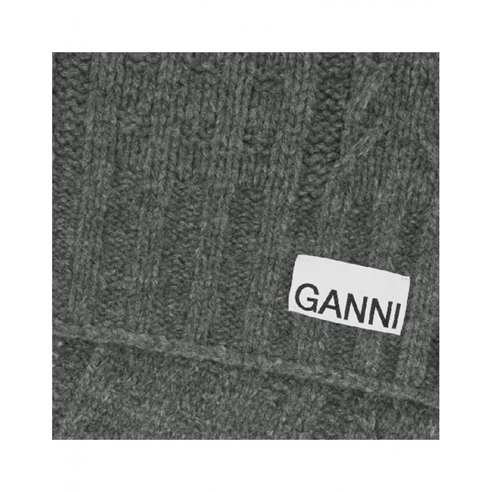 GANI 23FW ロゴパッチケーブルウールマフラーグレー A5364 523 GANI 23FW ロゴパッチケーブルウールマフラーグレー A5364 523