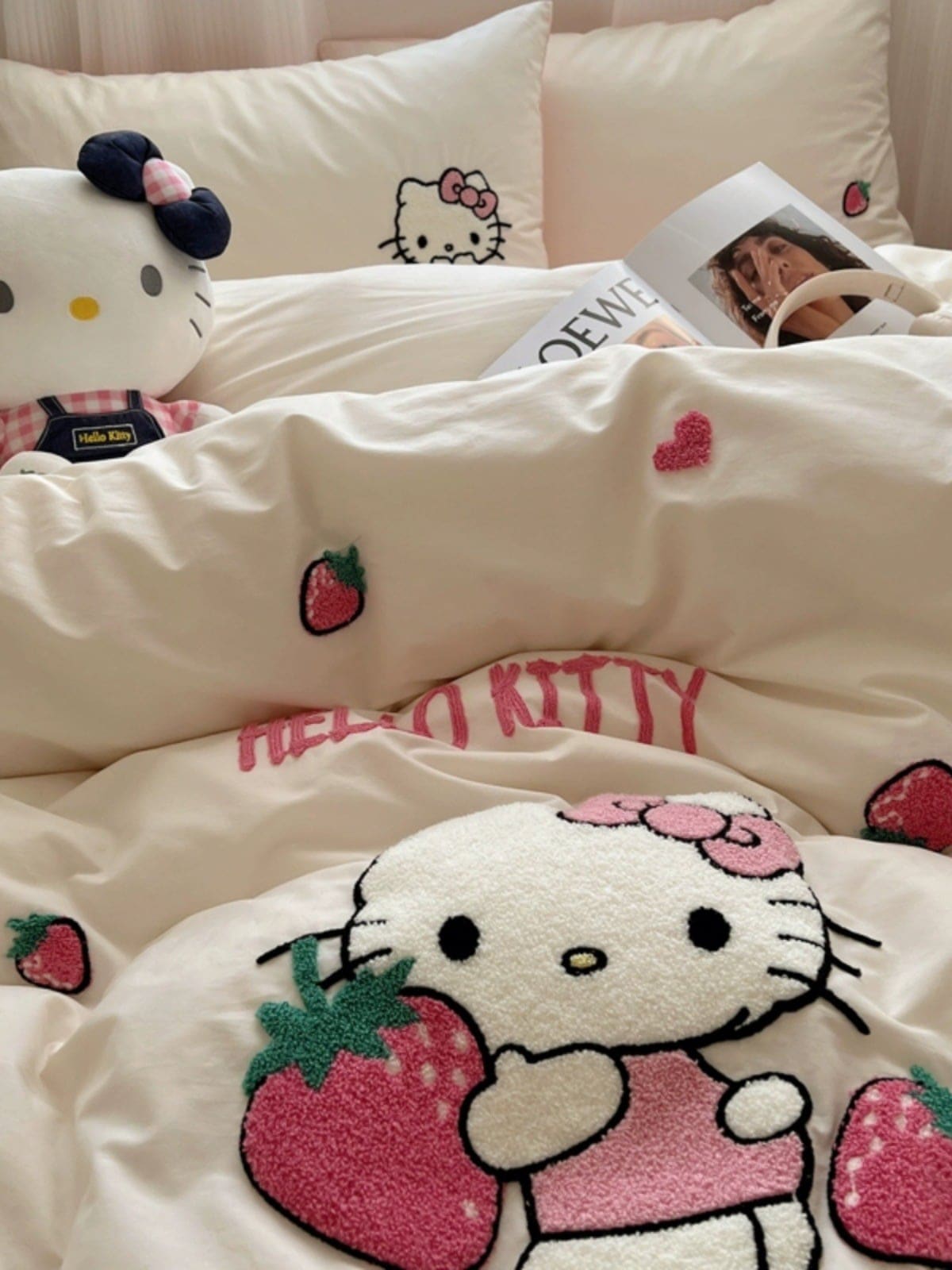 かわいいピンクのハロー4点コットンキルトカバーシートドミトリーベッド3点セットhello Kt