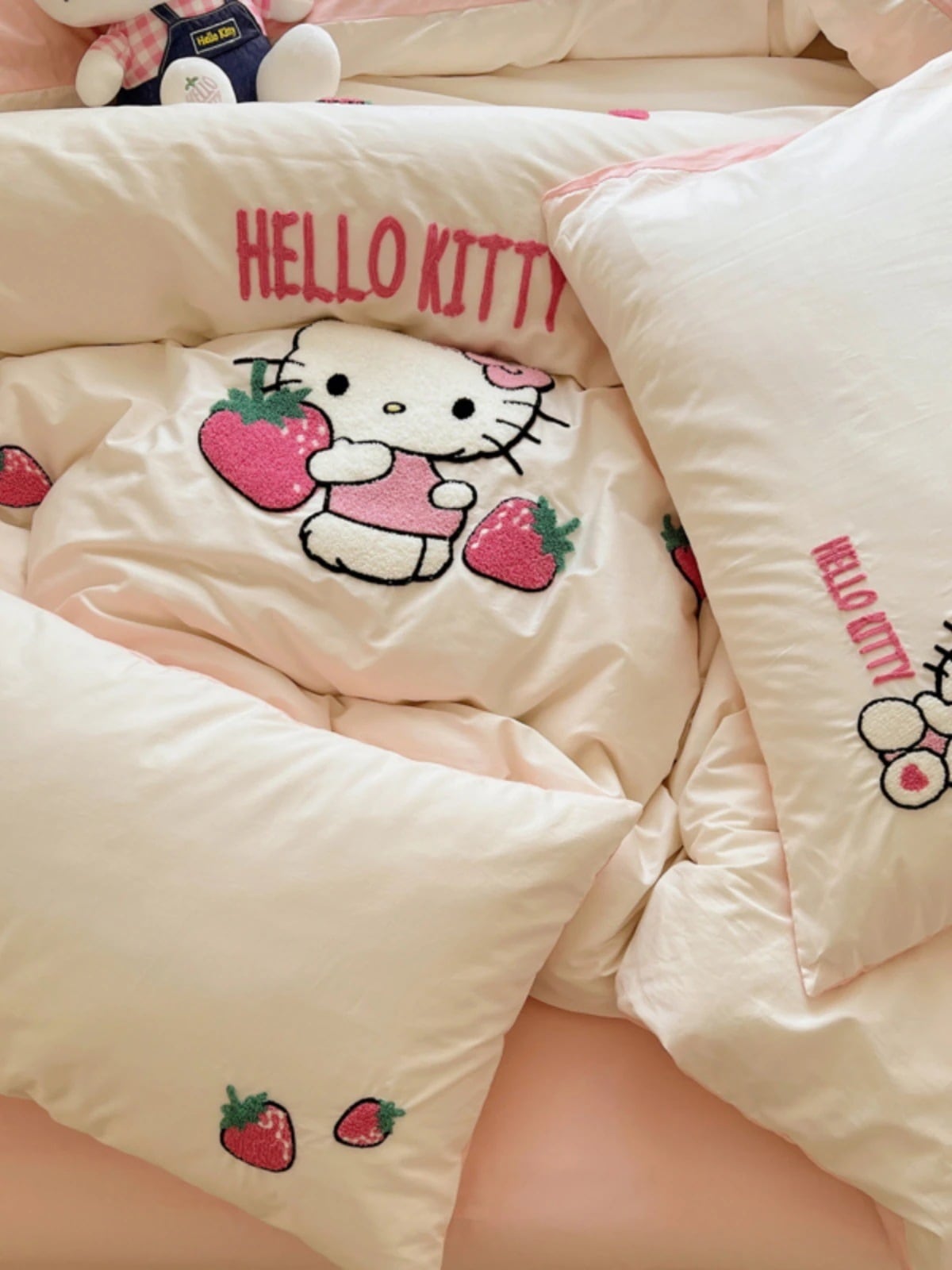 かわいいピンクのハロー4点コットンキルトカバーシートドミトリーベッド3点セットhello Kt