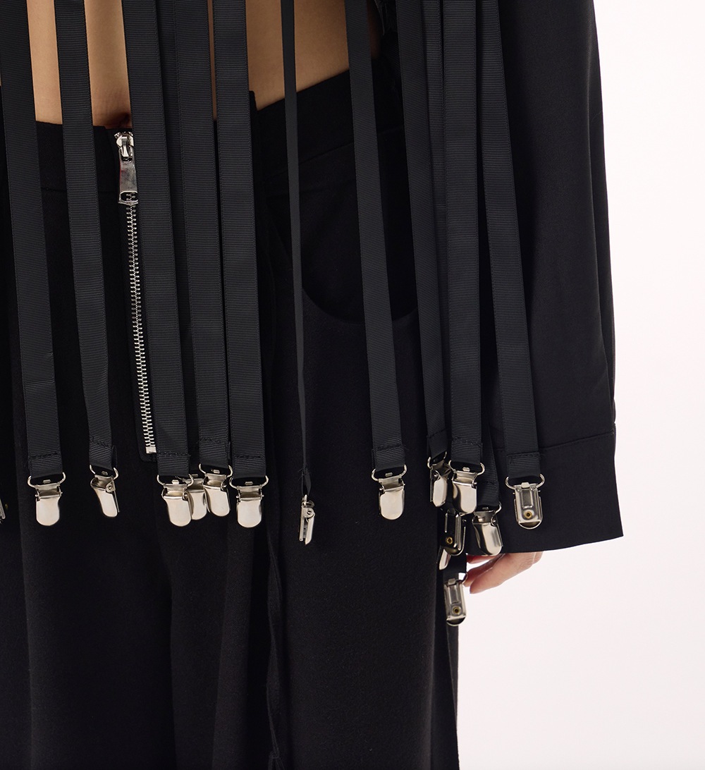 【J.Fashion】 フリンジ シャツ メタルボタン飾り おしゃれ レディース ブラウス 関連商品購入可能 メガ割