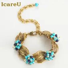 IcareU ヴィンテージチャームビーズブレスレット女性のためのフラワーパール手作りアンティークゴールドカラーリーフ高級品質デザイナー 2025 IcareU ヴィンテージチャームビーズブレスレット女性のためのフラワーパール手作りアンティークゴールドカラーリーフ高級品質デザイナー 2025