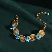 IcareU ヴィンテージチャームビーズブレスレット女性のためのフラワーパール手作りアンティークゴールドカラーリーフ高級品質デザイナー 2025 IcareU ヴィンテージチャームビーズブレスレット女性のためのフラワーパール手作りアンティークゴールドカラーリーフ高級品質デザイナー 2025