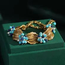 IcareU ヴィンテージチャームビーズブレスレット女性のためのフラワーパール手作りアンティークゴールドカラーリーフ高級品質デザイナー 2025 IcareU ヴィンテージチャームビーズブレスレット女性のためのフラワーパール手作りアンティークゴールドカラーリーフ高級品質デザイナー 2025