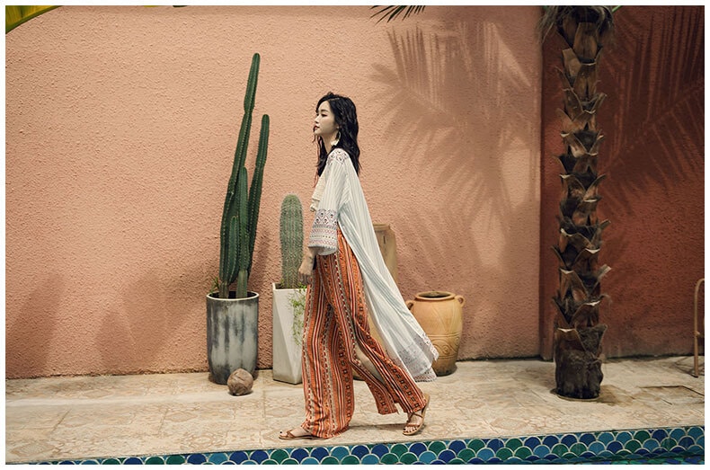 レディース アウター カーディガン コート ロング丈 長袖 フレアスリーブ 透け感 シースルー