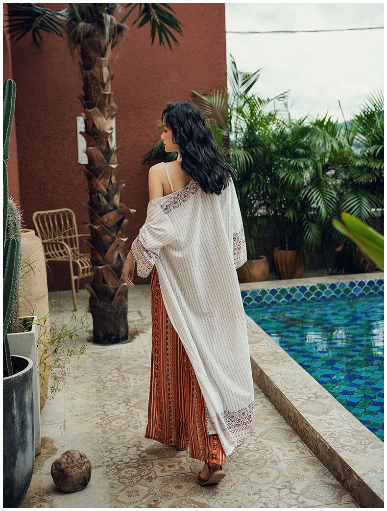 レディース アウター カーディガン コート ロング丈 長袖 フレアスリーブ 透け感 シースルー