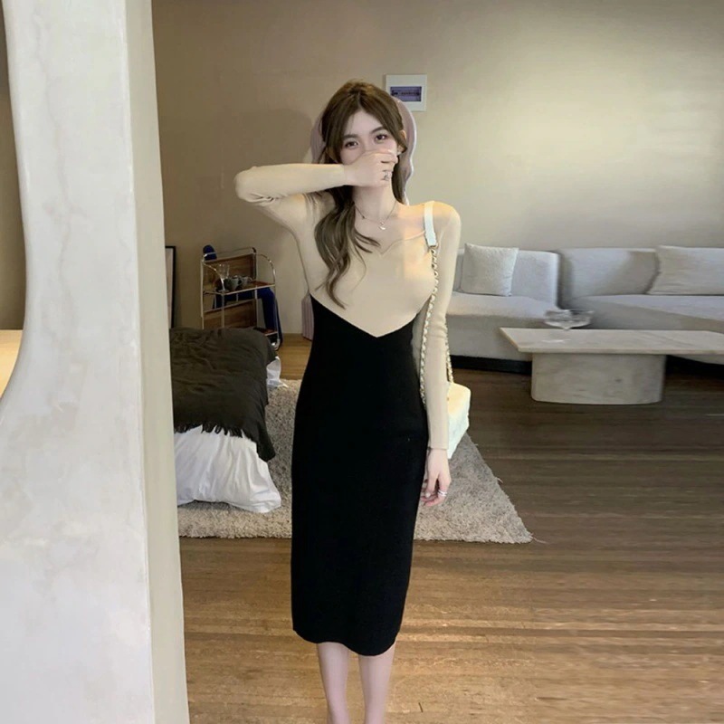 スカート女子秋冬2024新型ウエストガードル長袖インナースカートレギンススカートニットワンピース晔 pattayablatt.com