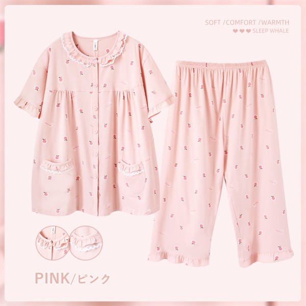 大きいサイズ パジャマ レディース 綿100％ ダブルガーゼ ぽっちゃり 前開き 半袖 ガーゼ 春 夏 上下セット 大人用 ルームウェア ピンク グリーン コットン 可愛い かわいい マタニティ 入